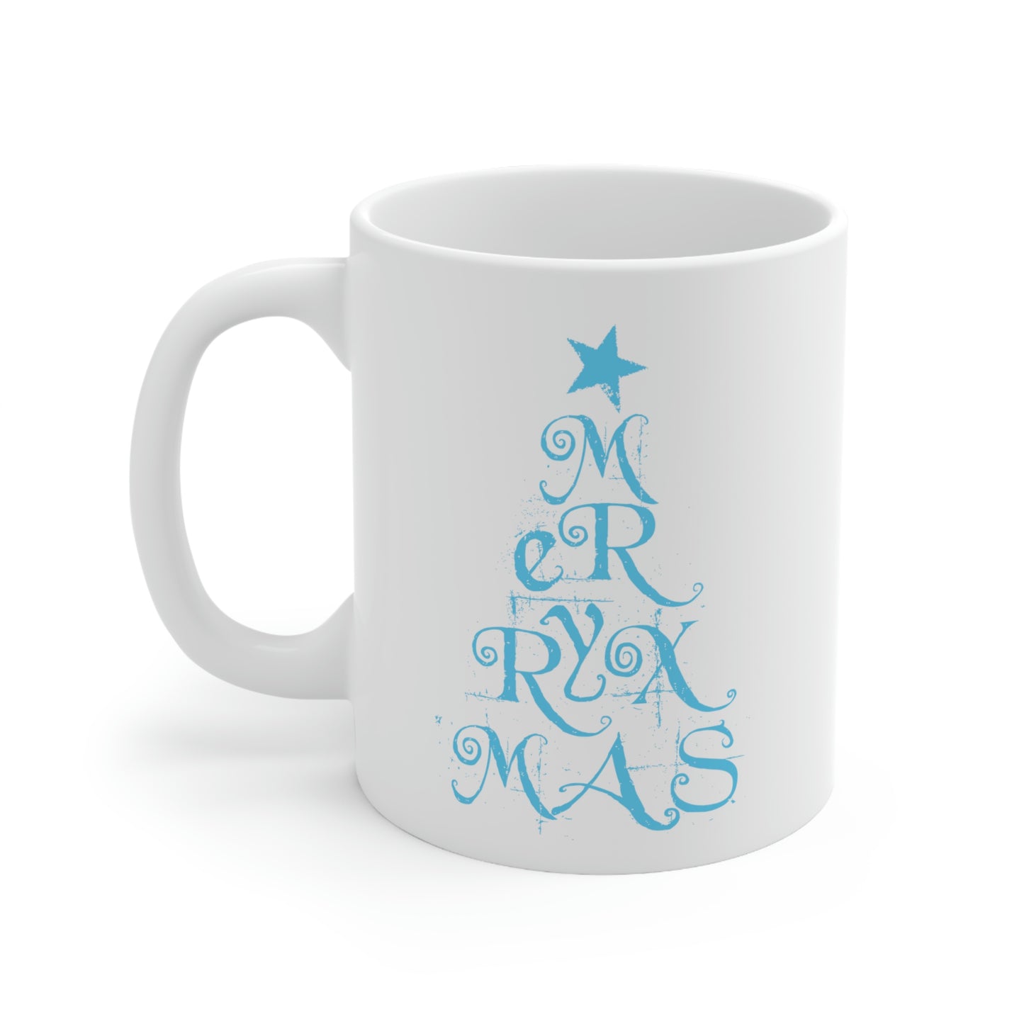 Love Christmas Happy Holidays Minimal Art Сalligraphy Blue Ceramic Mug 11oz