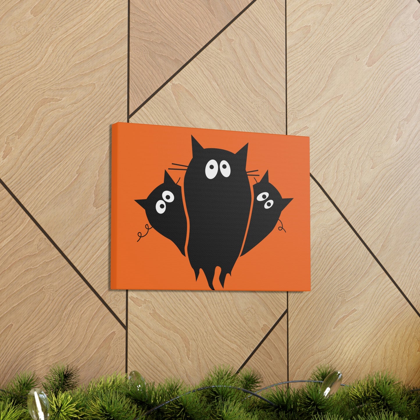 Funny Black Cats Lovers Watching Eyes Cartoon Halloween Meme Aesthetic Classic Art Canvas Gallery Wraps