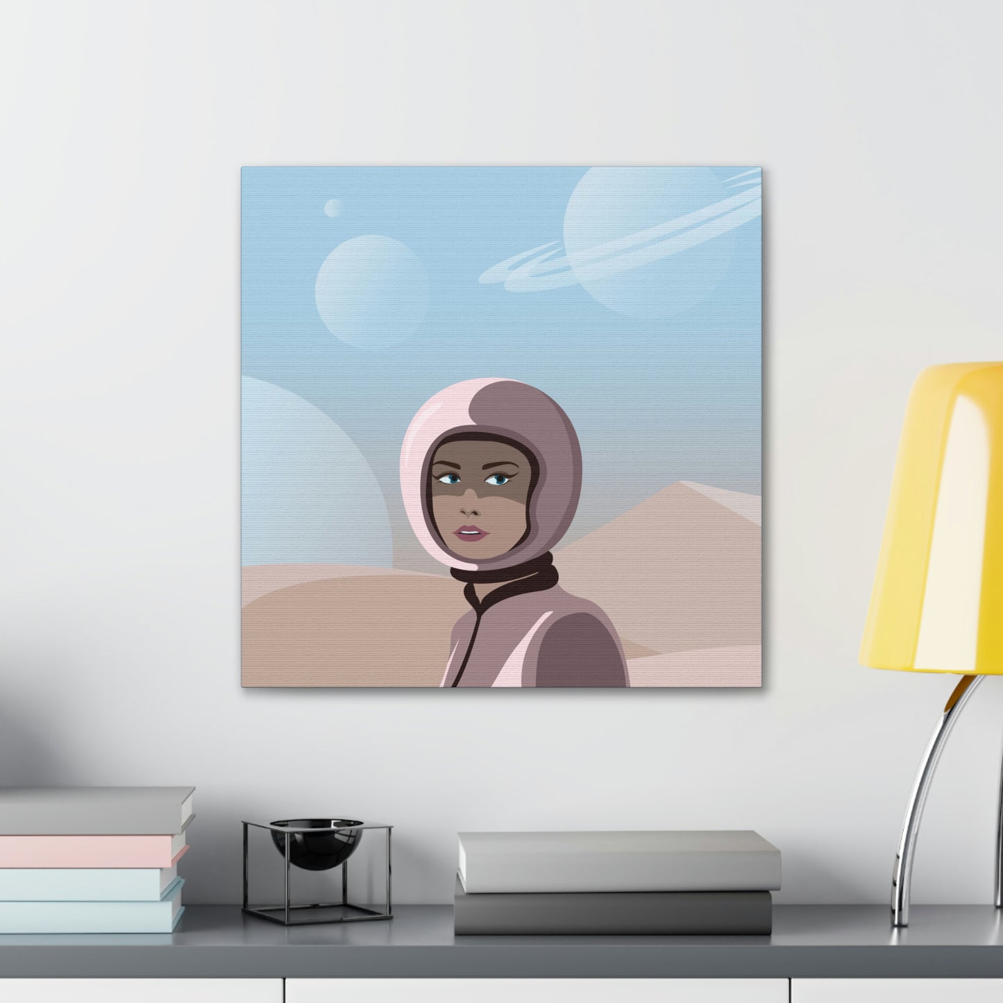 Astronaut Woman Aliens Minimal Aesthetic Classic Art Canvas Gallery Wraps