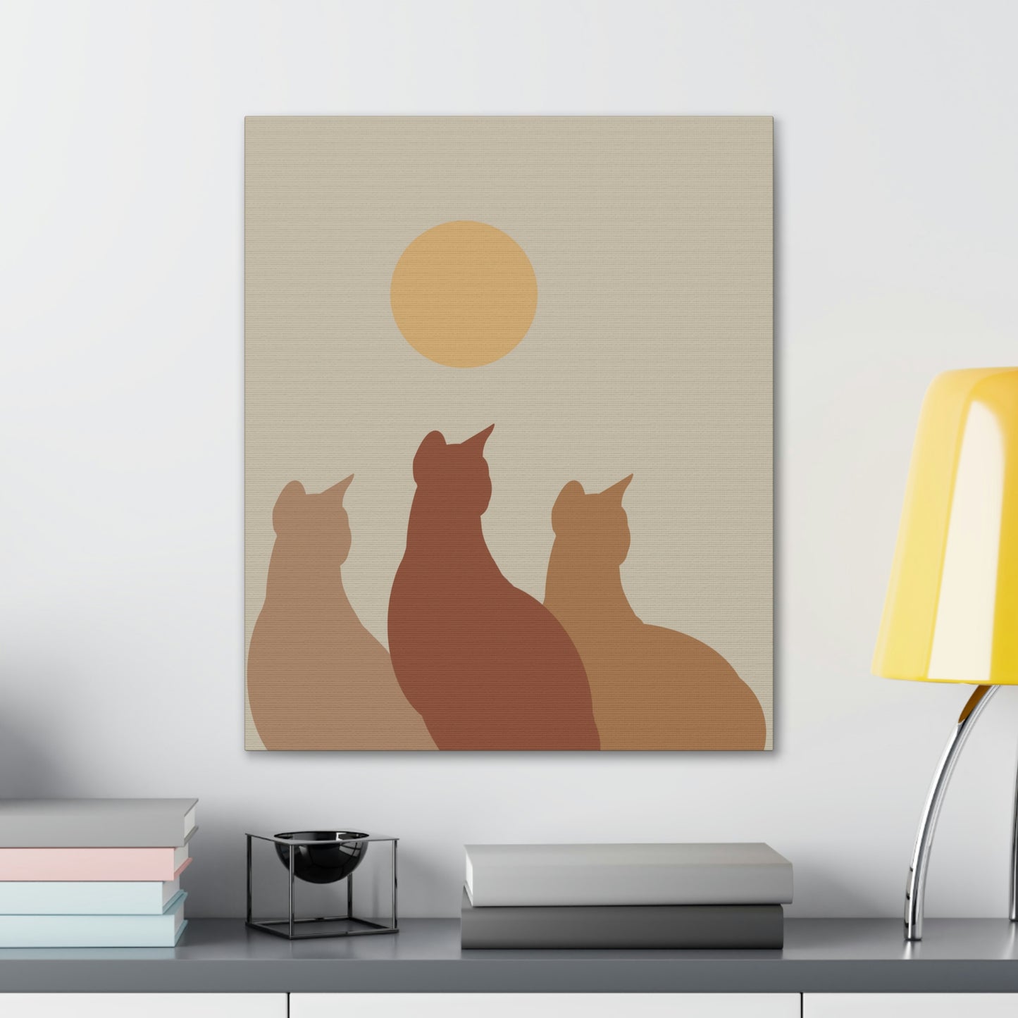 Abstract Boho Cats Relaxed Aesthetic Beige Minimalist Classic Art Canvas Gallery Wraps