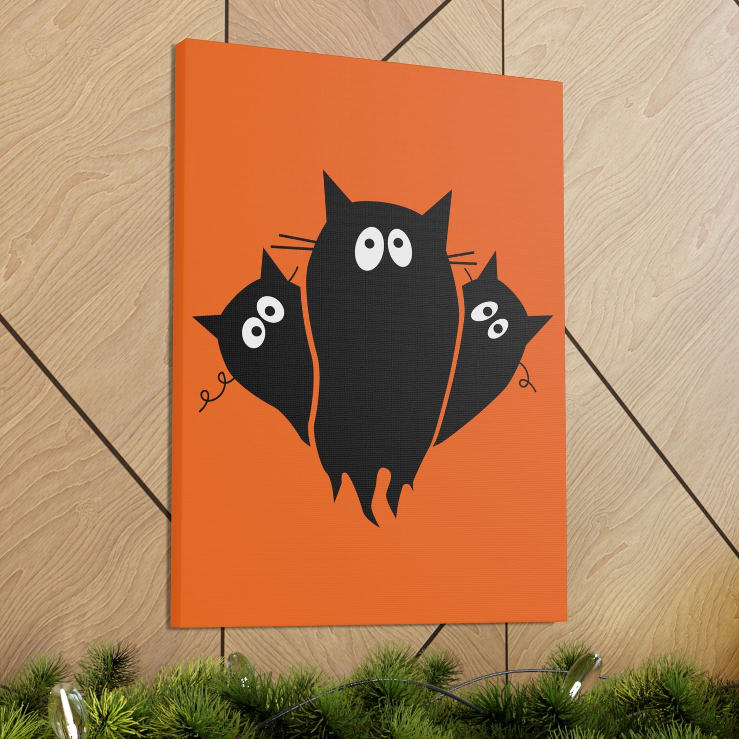 Funny Black Cats Lovers Watching Eyes Cartoon Halloween Meme Aesthetic Classic Art Canvas Gallery Wraps