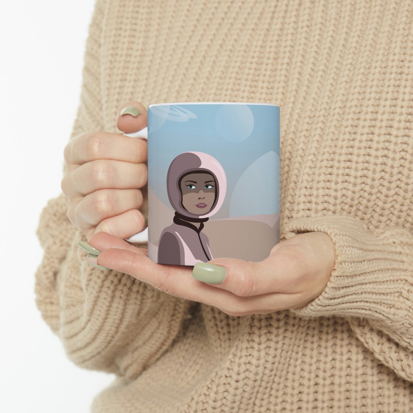 Astronaut Woman Aliens Minimal Aesthetic Art Ceramic Mug 11oz