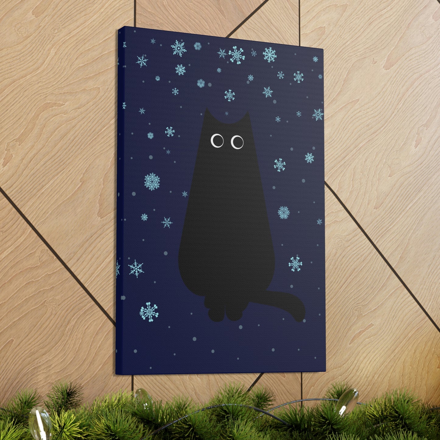 Black Cat Winter Snowflake Anime Art Classic Art Canvas Gallery Wraps