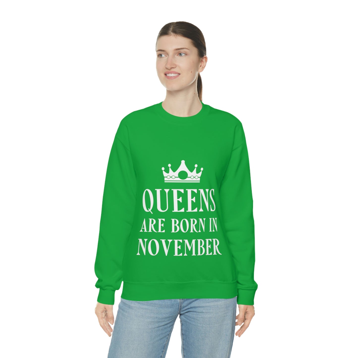 Queens Are Born in November Happy Birthday Unisex Heavy Blend™ Crewneck Sweatshirt