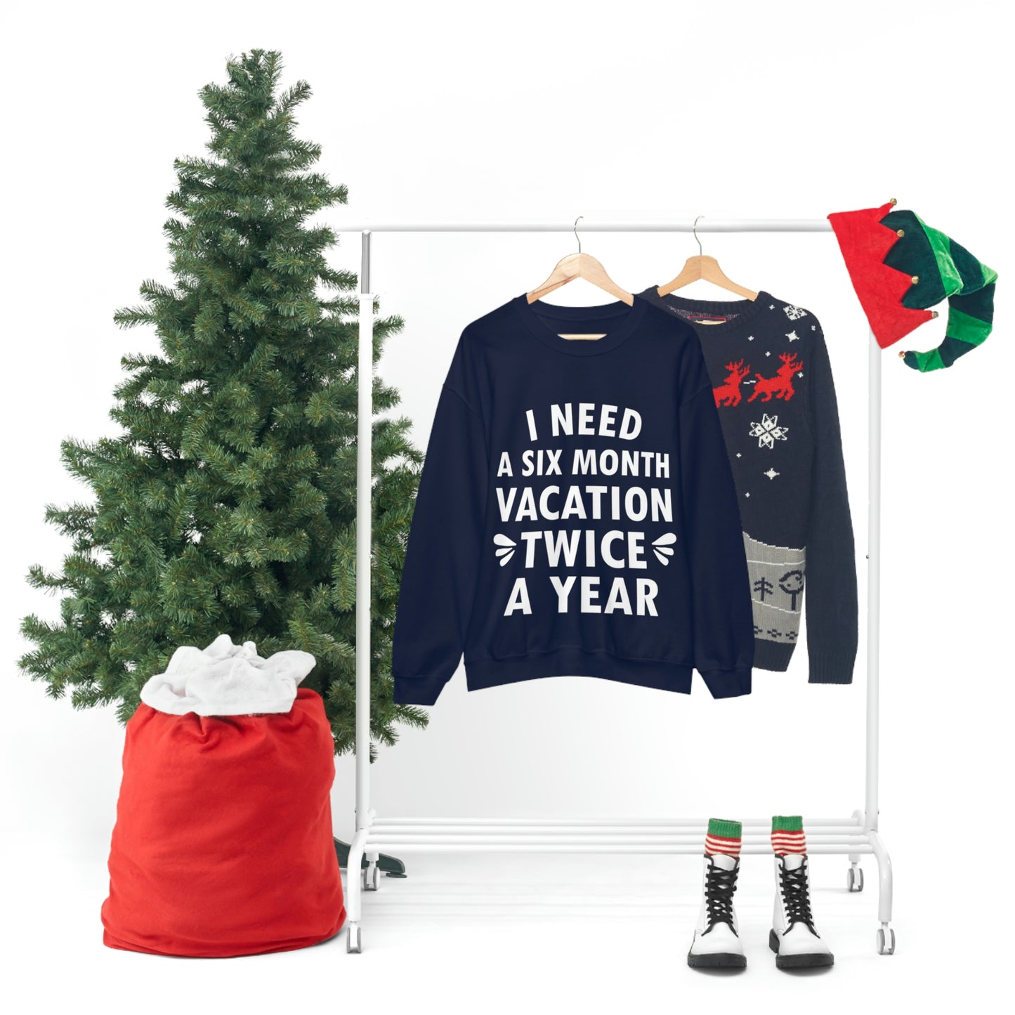 I Need Six Month Vacation White Text Unisex Heavy Blend™ Crewneck Sweatshirt