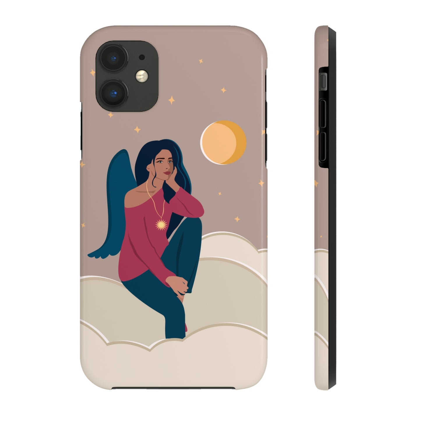 Women Angel Portrait Sitting On Clouds Cartoon Art Tough Phone Cases Case-Mate