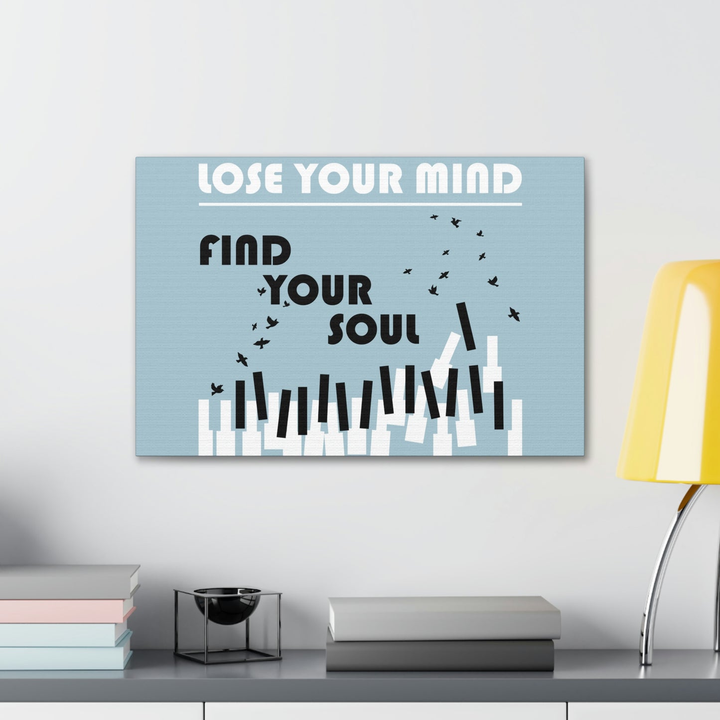 Lose Your Mind Find your Soul Flying birds Piano Keys Music Aesthetic Classic Art Canvas Gallery Wraps