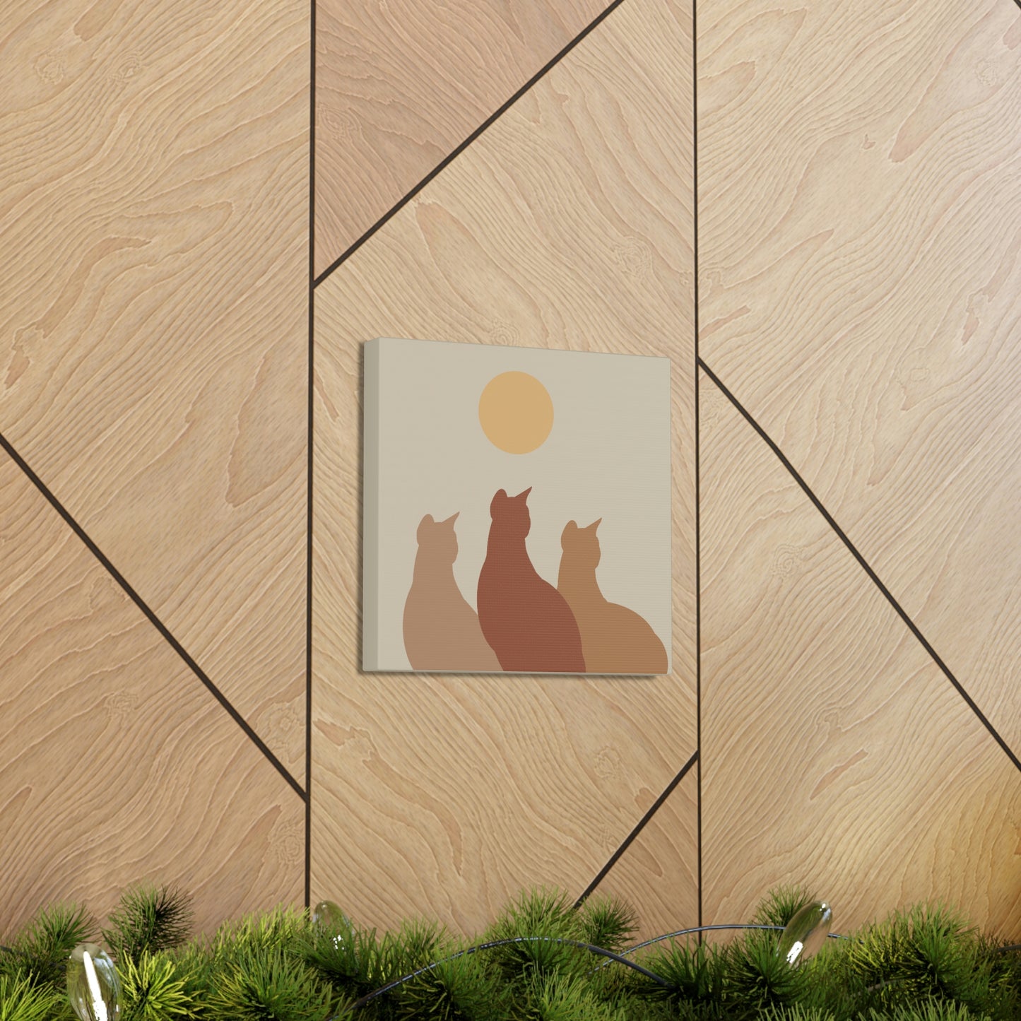 Abstract Boho Cats Relaxed Aesthetic Beige Minimalist Classic Art Canvas Gallery Wraps