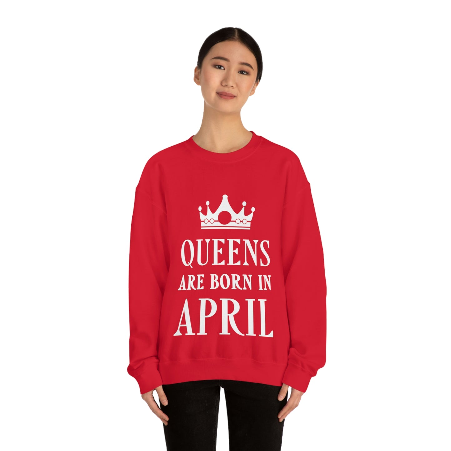 Queens Are Born in April Happy Birthday Unisex Heavy Blend™ Crewneck Sweatshirt