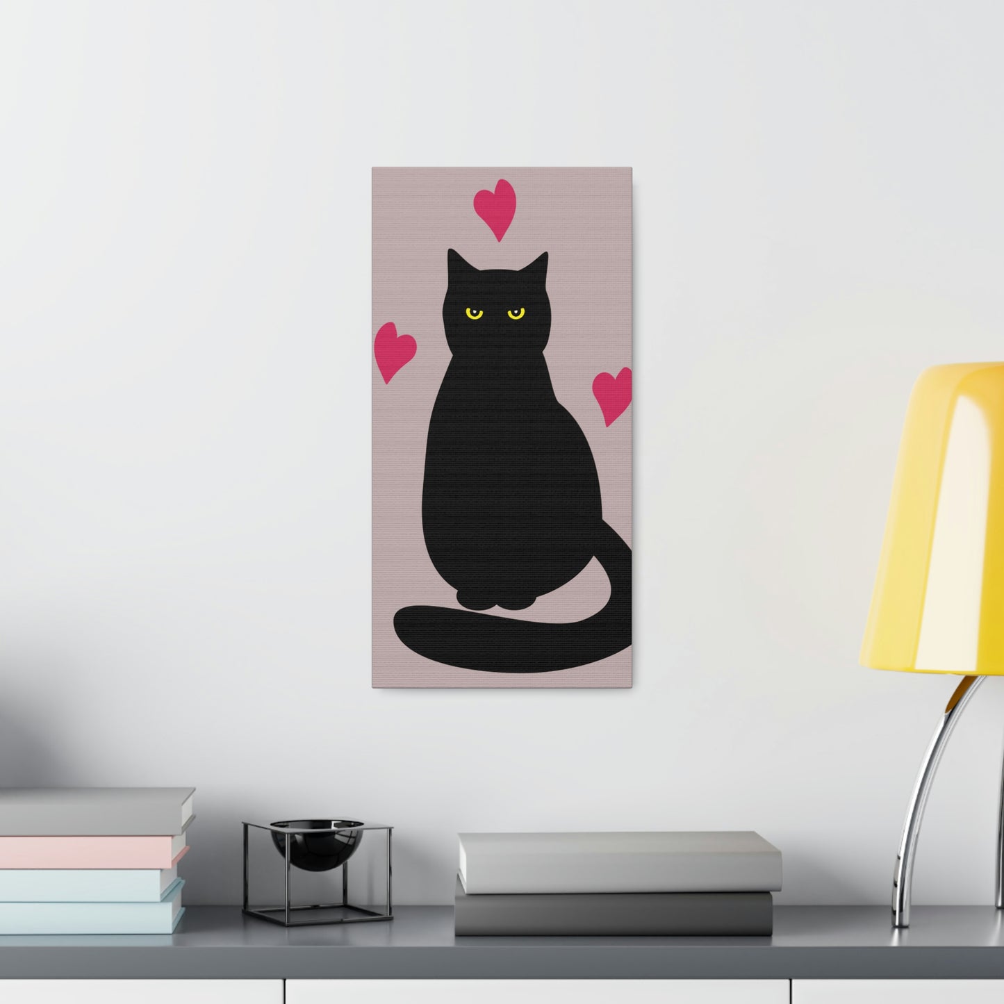 Black Cat with Heart Love Aesthetic Classic Art Canvas Gallery Wraps