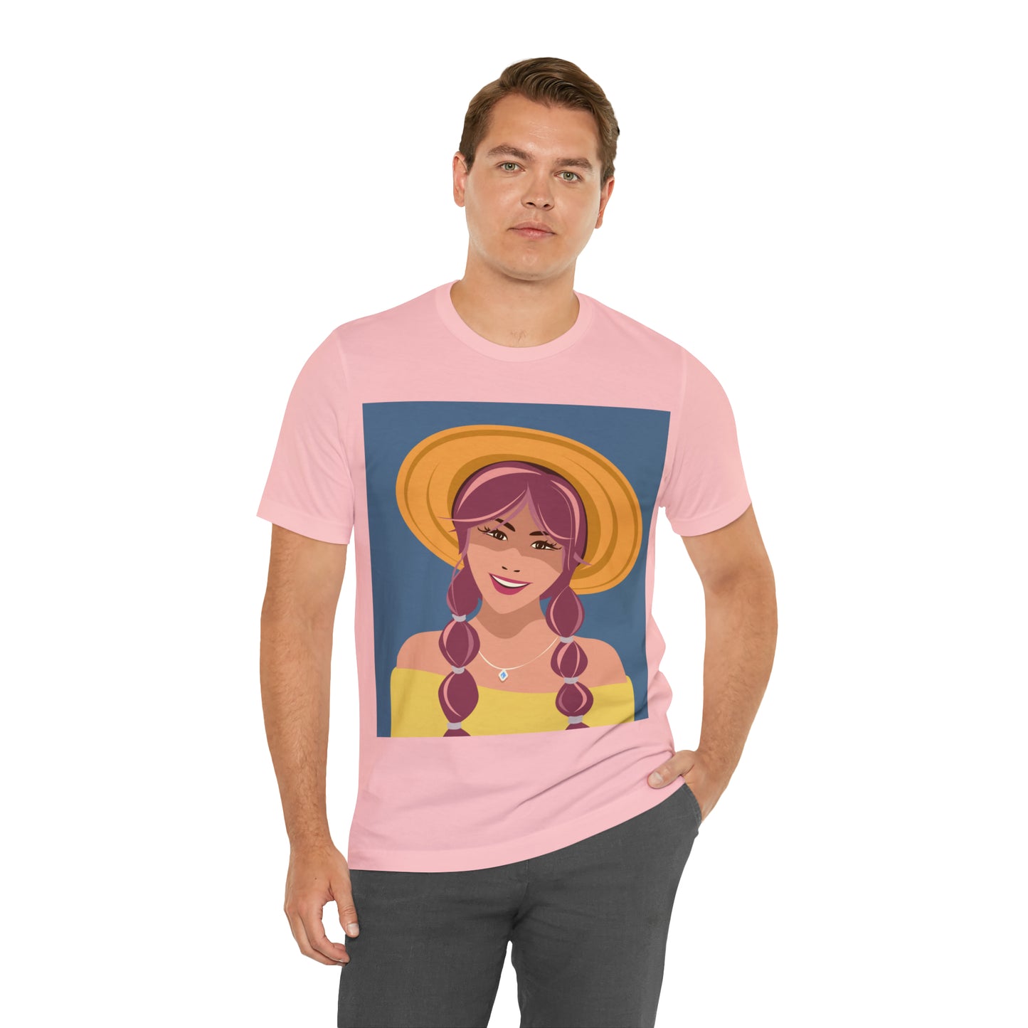 Happy Woman with Rose Hair Aesthetic Art Unisex Jersey Short Sleeve T-Shirt