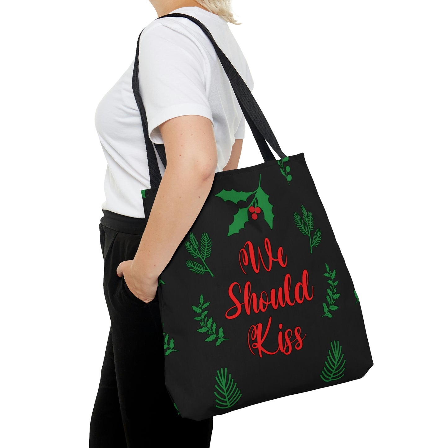 We Should Kiss Leaves Quotes AOP Tote Bag