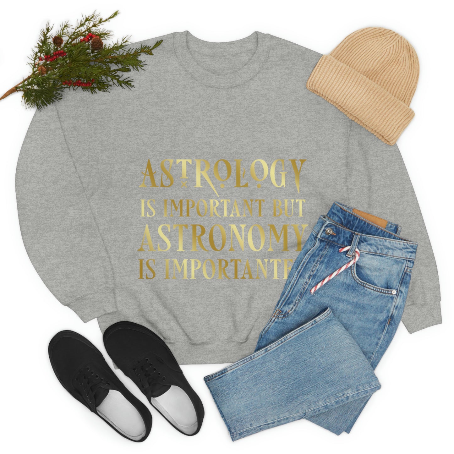 Astrology Is Important But Astronomy Is Importanter Funny Quotes Gold Unisex Heavy Blend™ Crewneck Sweatshirt