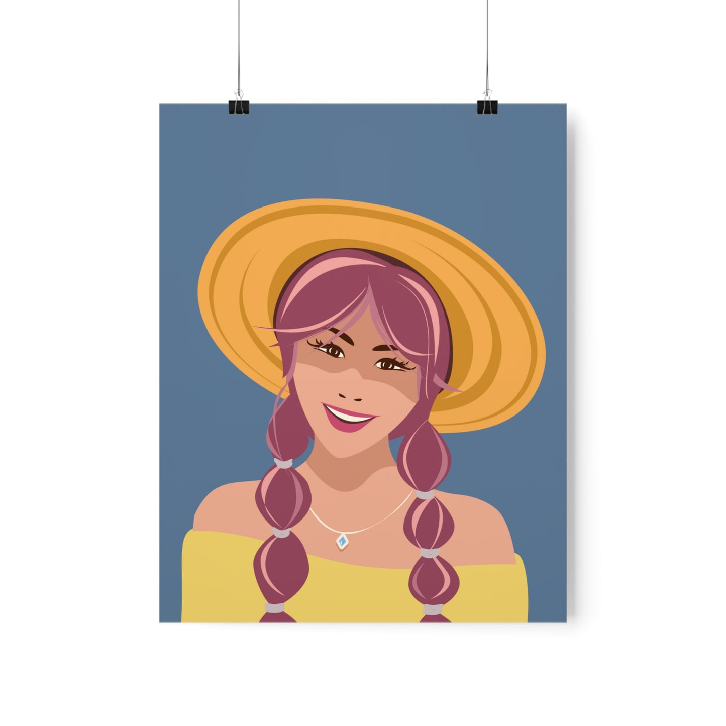 Happy Woman with Rose Hair Aesthetic Art Classic Premium Matte Vertical Posters