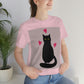 Black Cat with Heart Love Unisex Jersey Short Sleeve T-Shirt