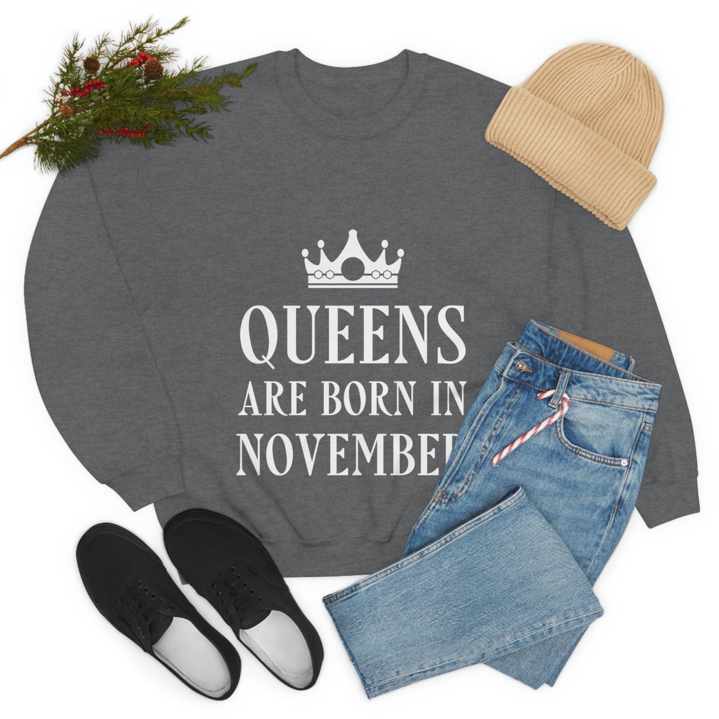 Queens Are Born in November Happy Birthday Unisex Heavy Blend™ Crewneck Sweatshirt