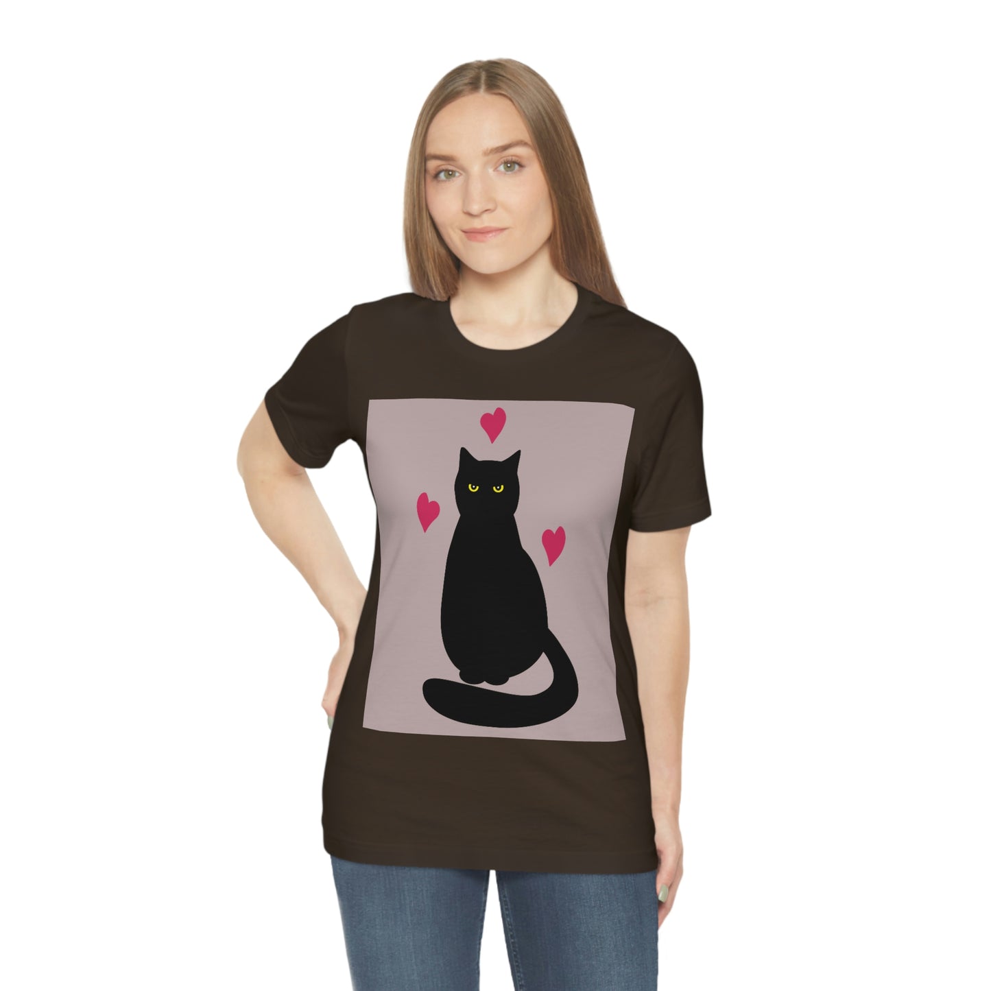 Black Cat with Heart Love Unisex Jersey Short Sleeve T-Shirt