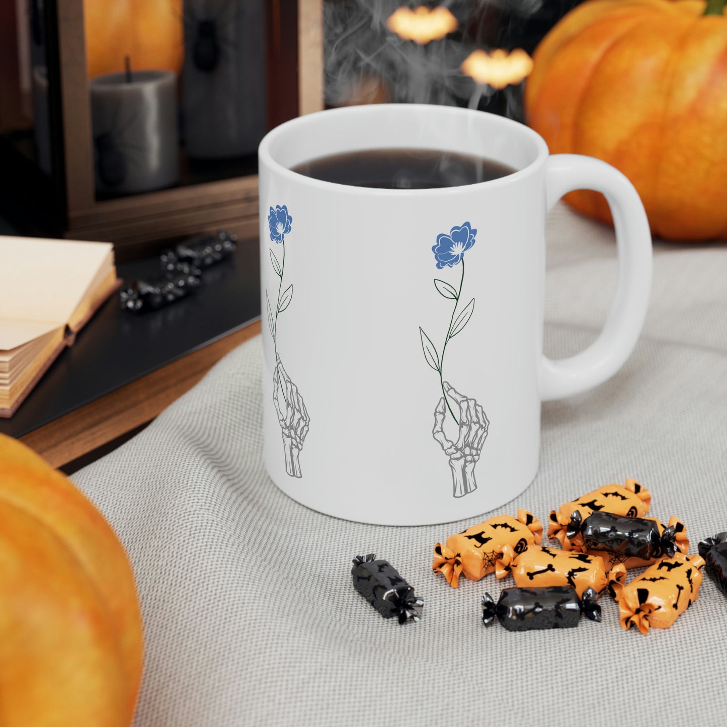 Halloween Romantic Flower Skeleton Ceramic Mug 11oz