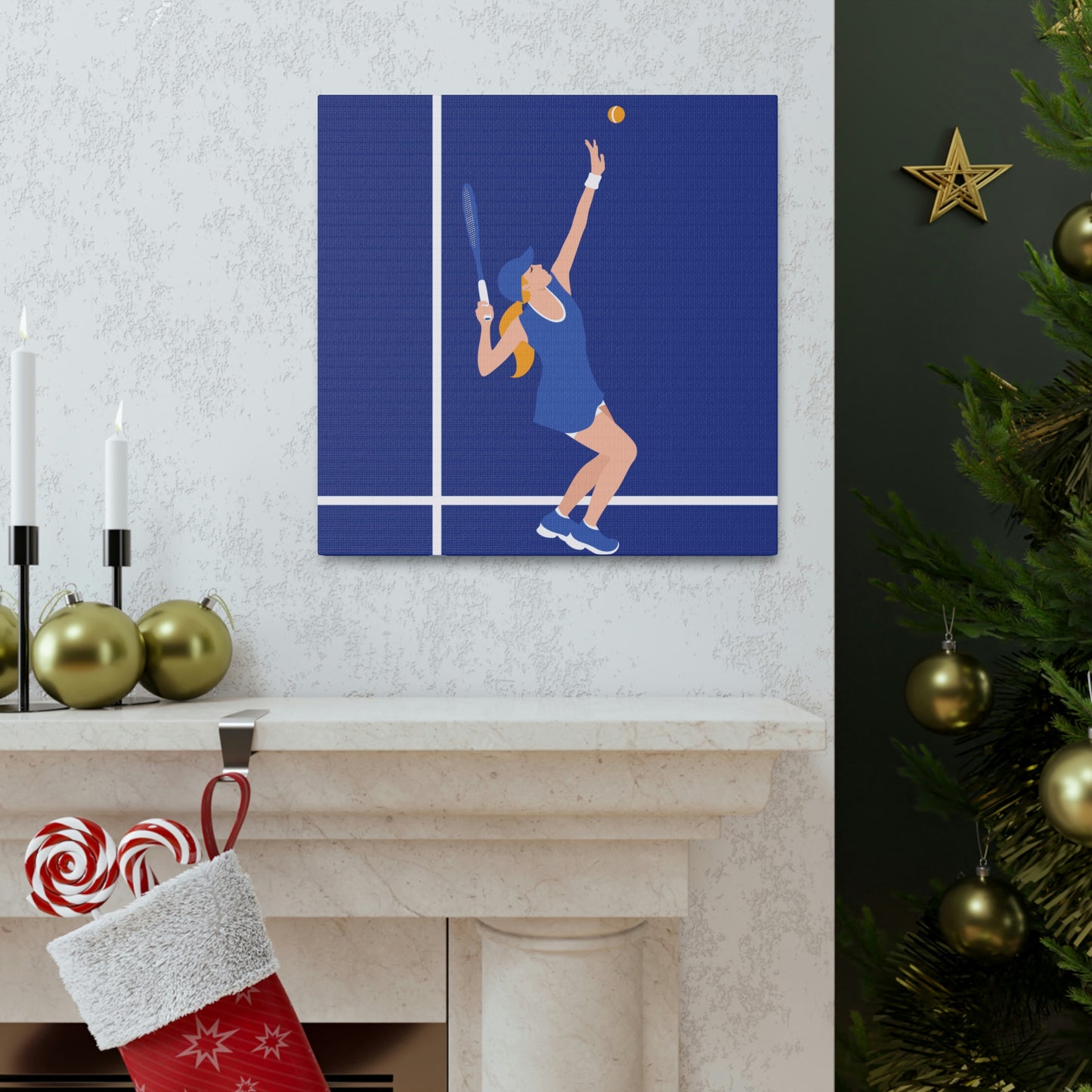 Tennis Player Blue Art Sports Team Classic Art Canvas Gallery Wraps