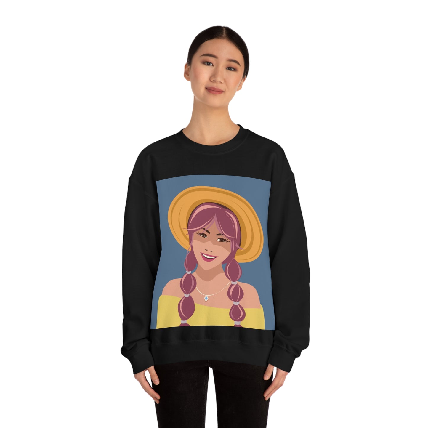 Happy Woman with Rose Hair Aesthetic Art Unisex Heavy Blend™ Crewneck Sweatshirt