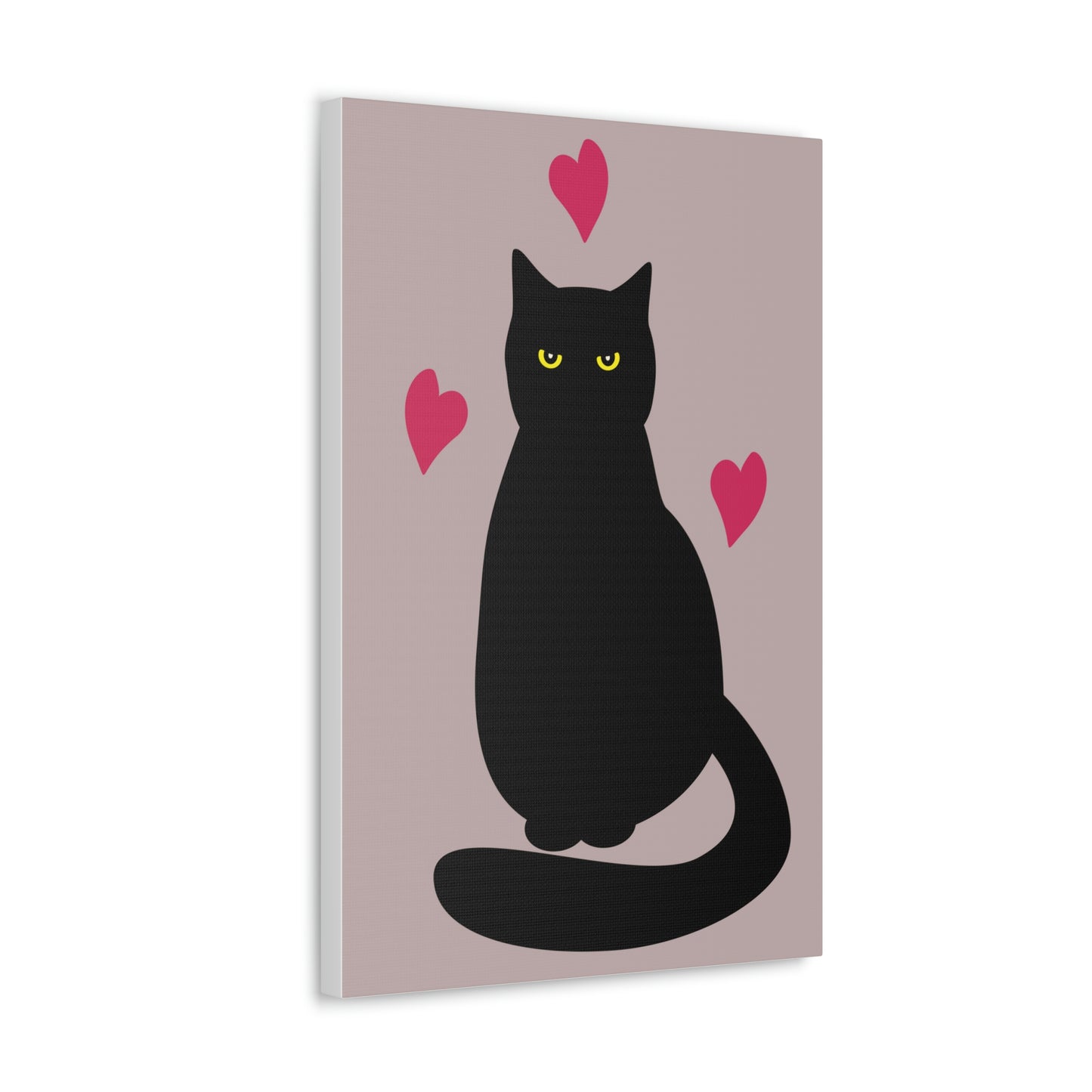 Black Cat with Heart Love Aesthetic Classic Art Canvas Gallery Wraps