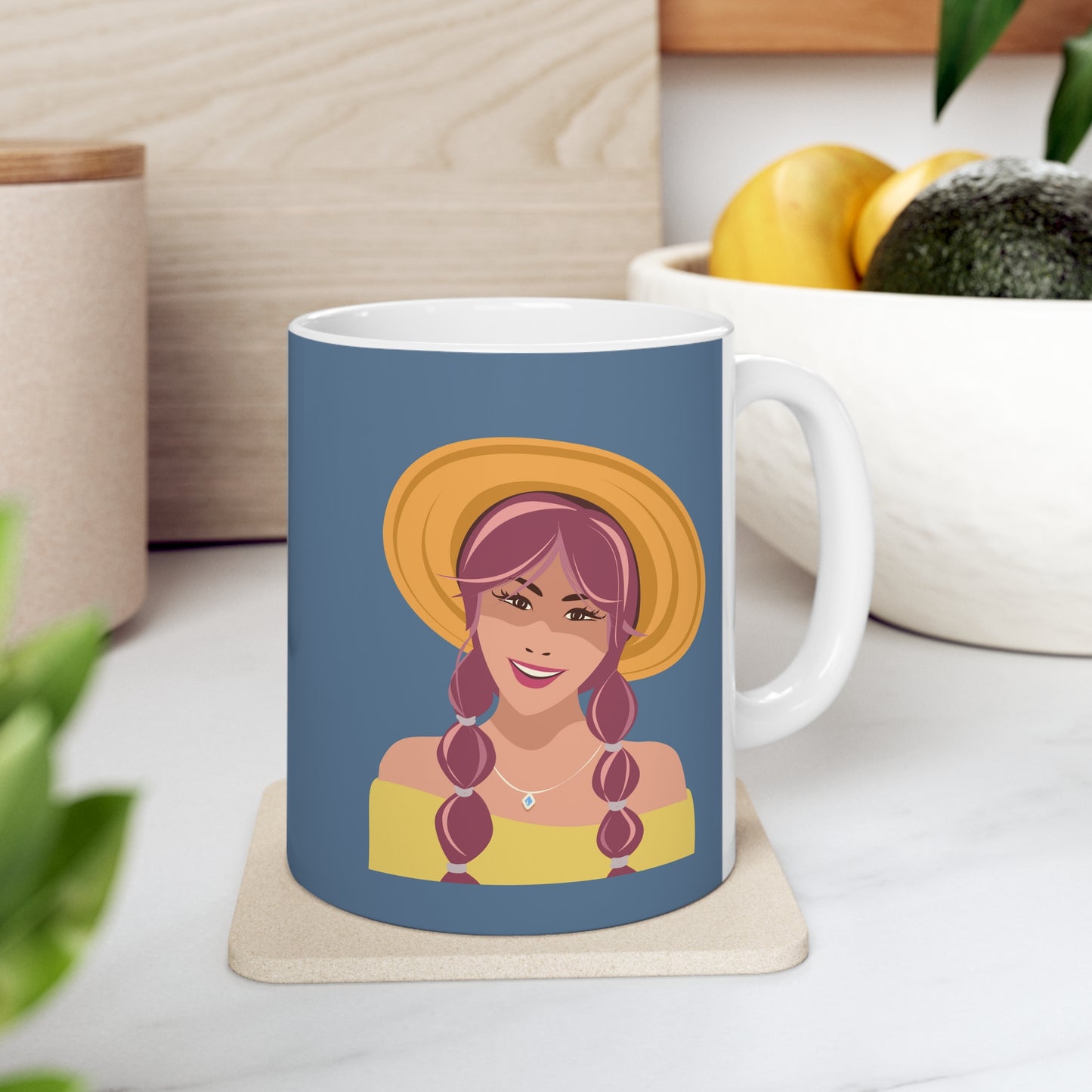 Happy Woman with Rose Hair Aesthetic Art Ceramic Mug 11oz