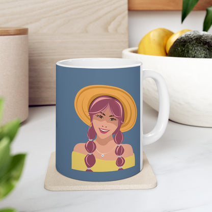 Happy Woman with Rose Hair Aesthetic Art Ceramic Mug 11oz