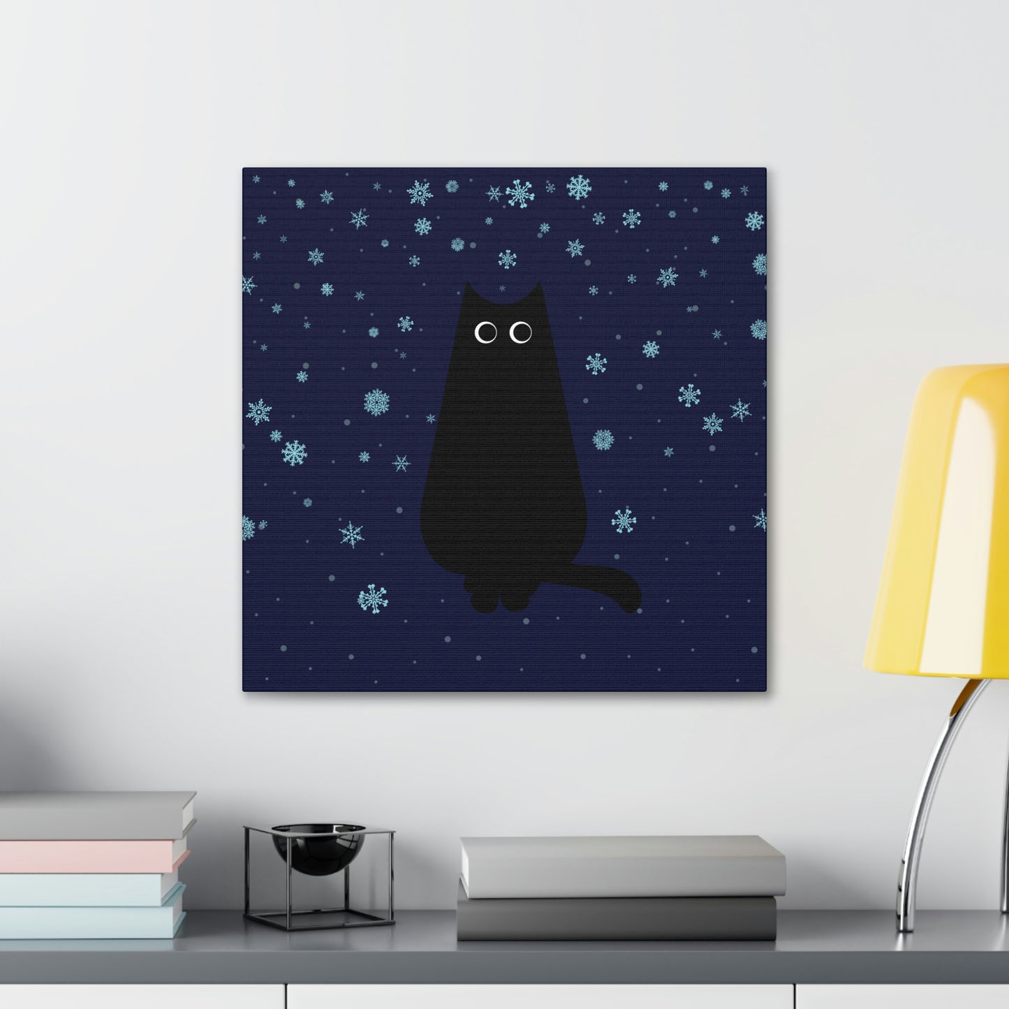 Black Cat Winter Snowflake Anime Art Classic Art Canvas Gallery Wraps