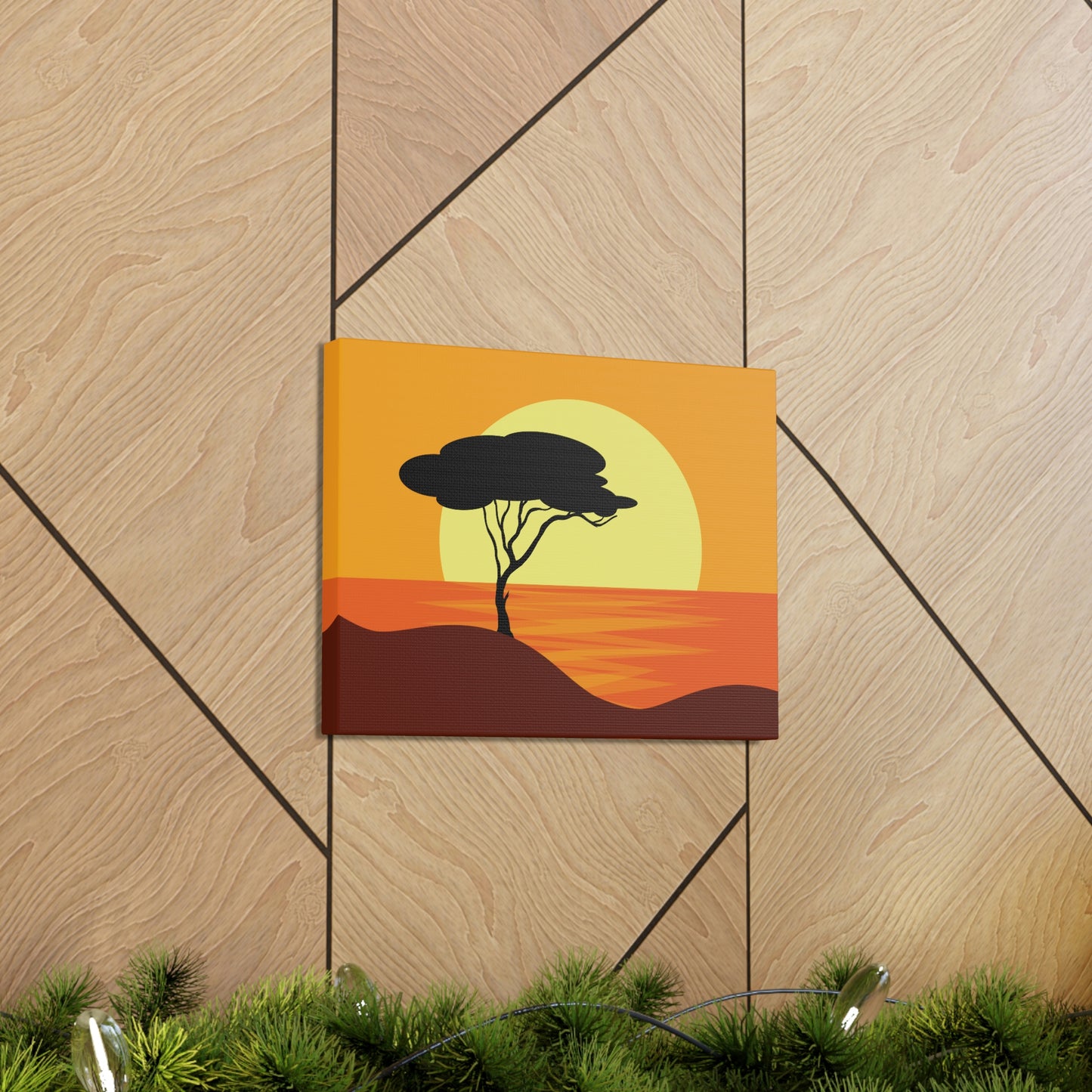 Africa Savanna Sunset Minimal Landscape View Aesthetic Classic Art Canvas Gallery Wraps