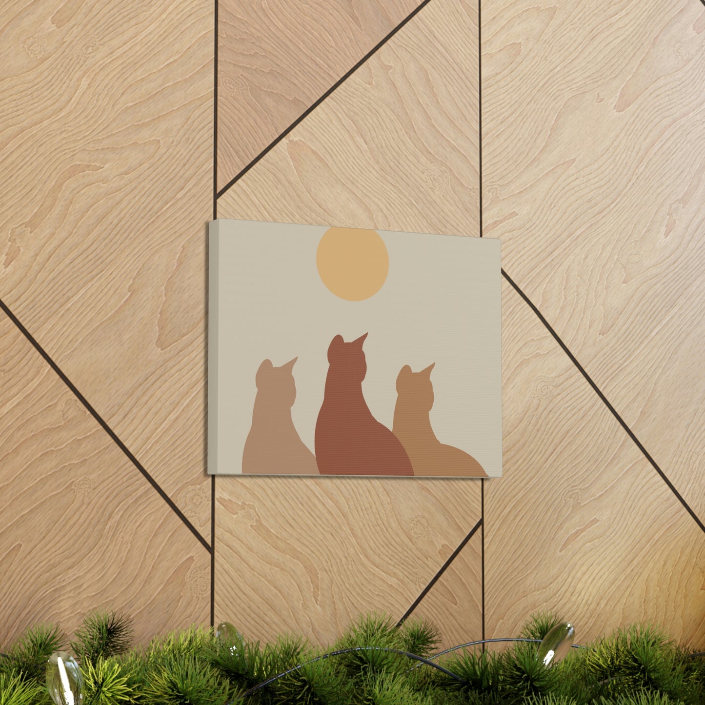 Abstract Boho Cats Relaxed Aesthetic Beige Minimalist Classic Art Canvas Gallery Wraps