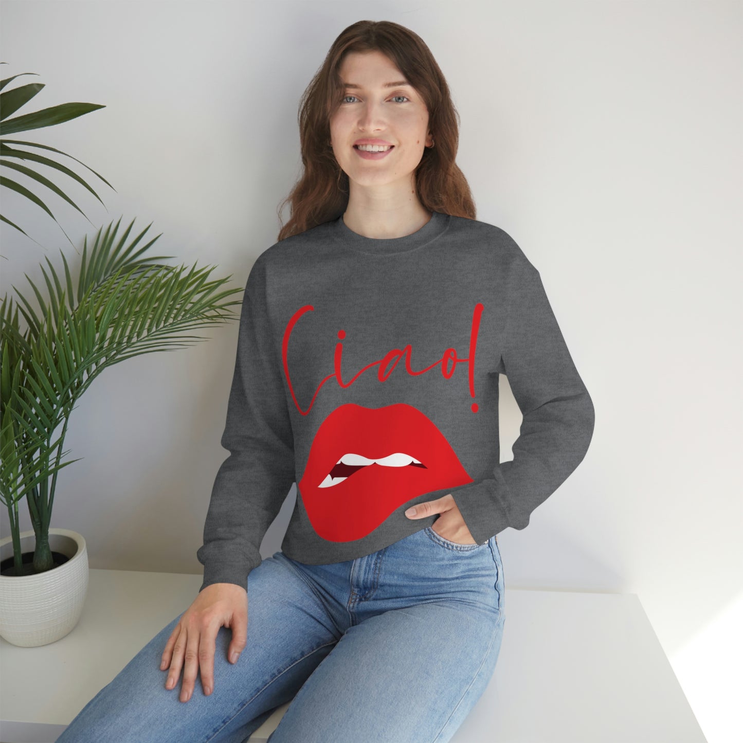 Ciao Hello Goodbye Red Lips Lipstick Unisex Heavy Blend™ Crewneck Sweatshirt