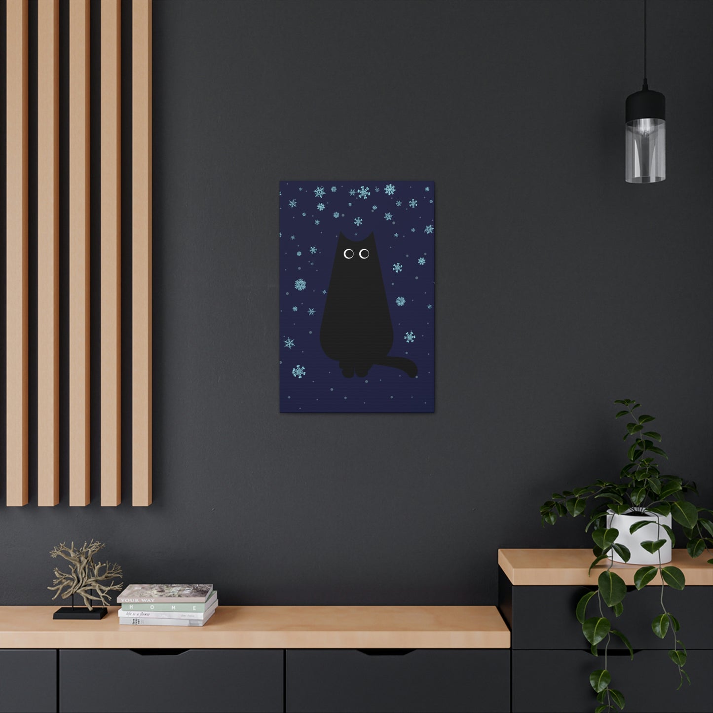 Black Cat Winter Snowflake Anime Art Classic Art Canvas Gallery Wraps