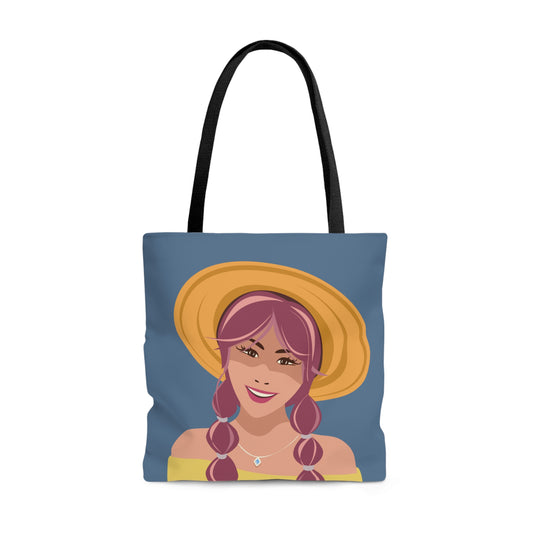 Happy Woman with Rose Hair Aesthetic Art AOP Tote Bag