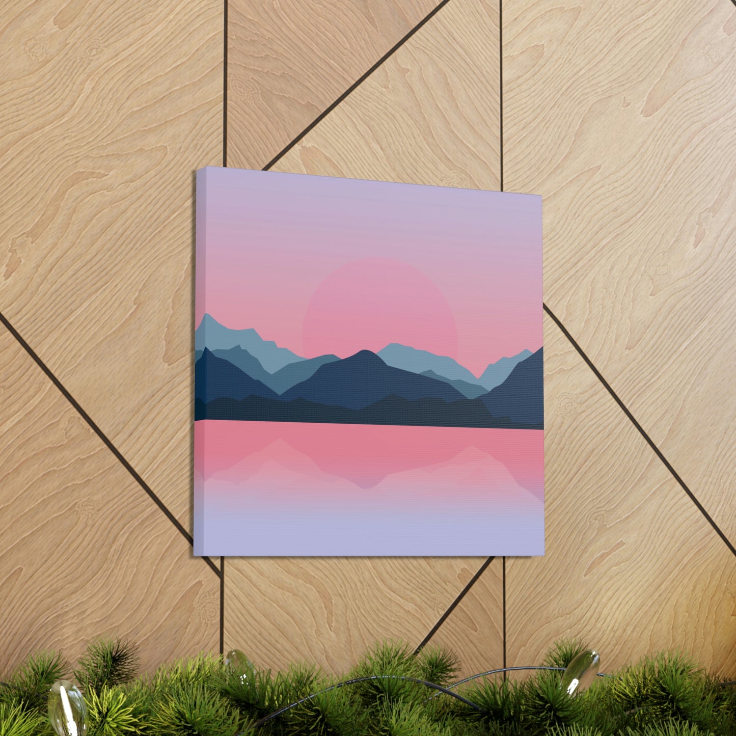 Landscape Mountains Nature Watercolor Sunset Water Classic Art Canvas Gallery Wraps