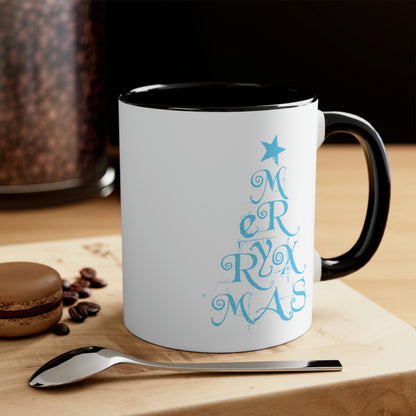 Love Christmas Happy Holidays Minimal Art Сalligraphy Blue Accent Coffee Mug 11oz