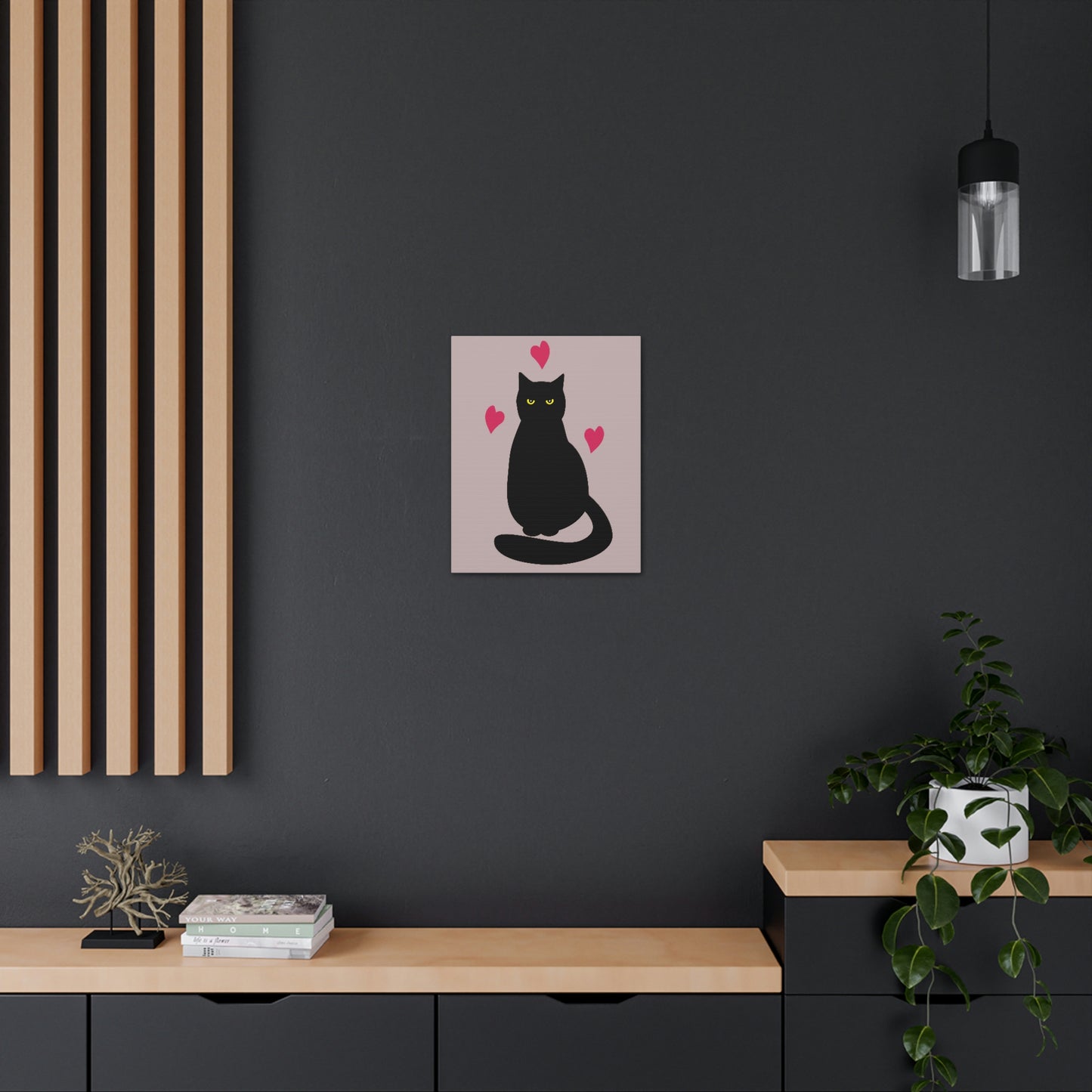 Black Cat with Heart Love Aesthetic Classic Art Canvas Gallery Wraps