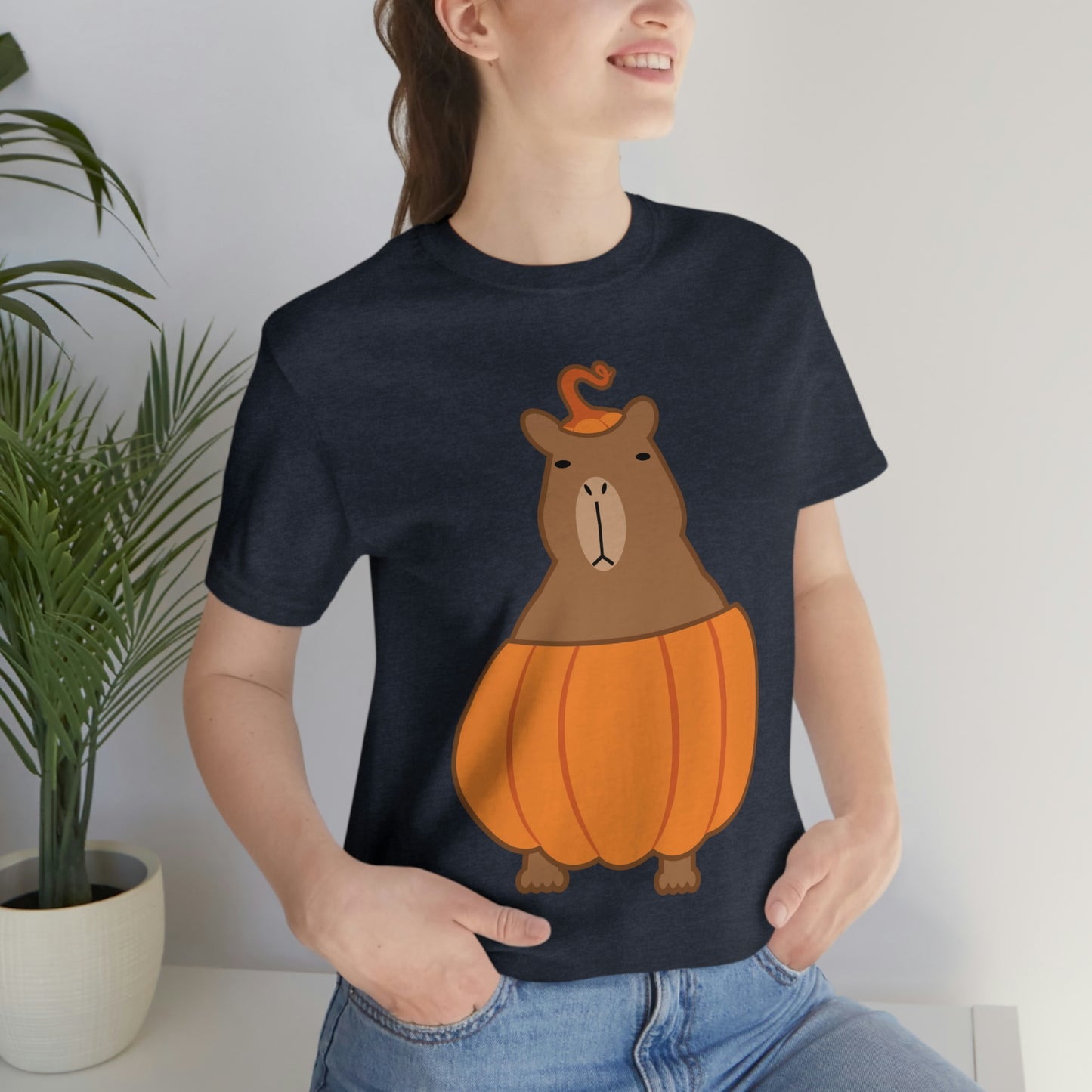 Halloween Capybara Cute October Pumpkin Art Unisex Jersey Short Sleeve T-Shirt