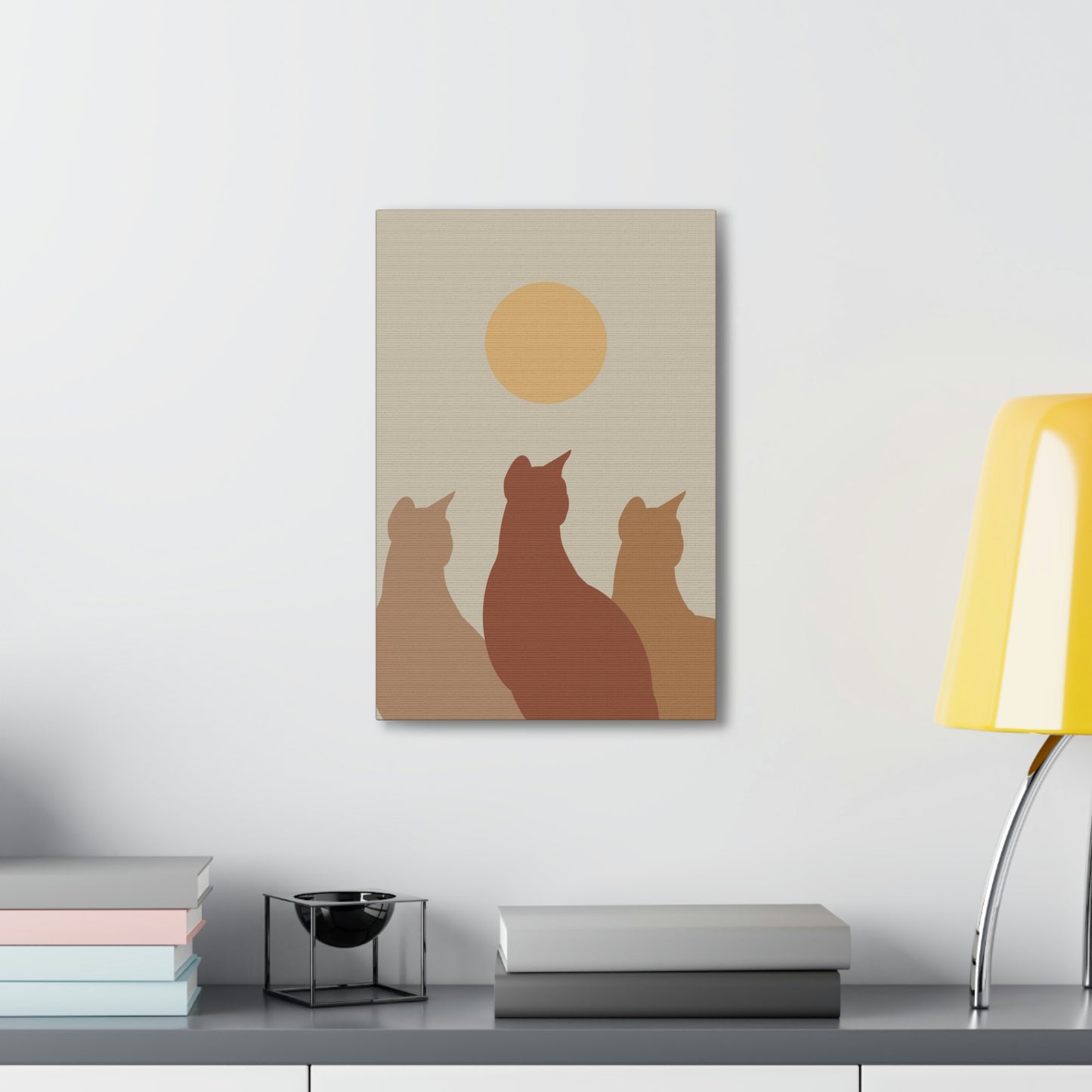 Abstract Boho Cats Relaxed Aesthetic Beige Minimalist Classic Art Canvas Gallery Wraps