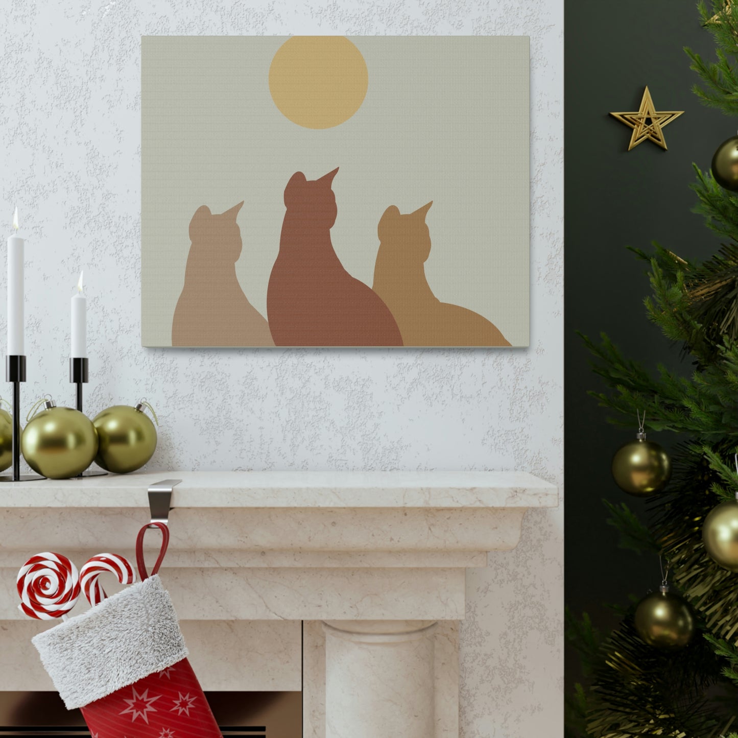 Abstract Boho Cats Relaxed Aesthetic Beige Minimalist Classic Art Canvas Gallery Wraps