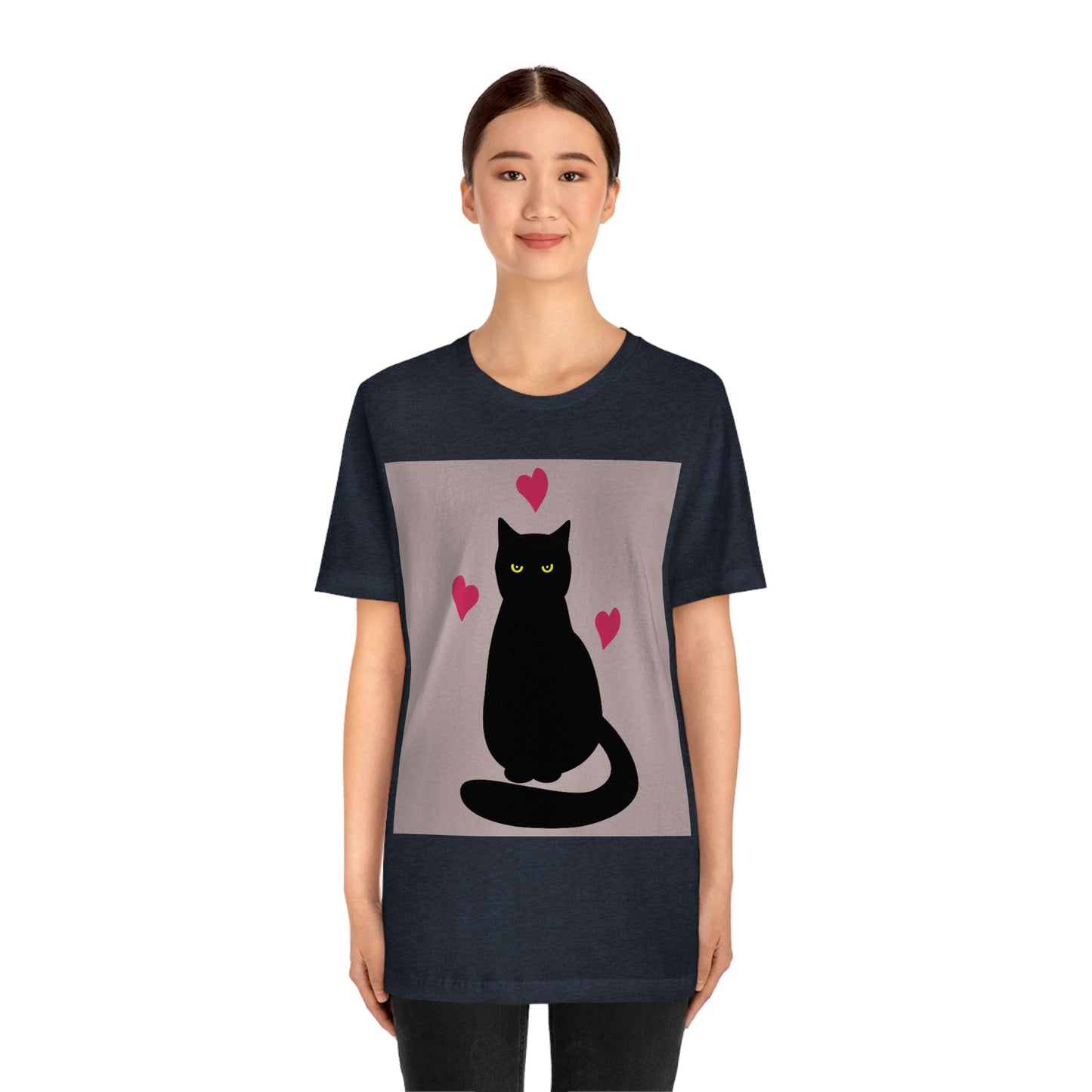 Black Cat with Heart Love Unisex Jersey Short Sleeve T-Shirt