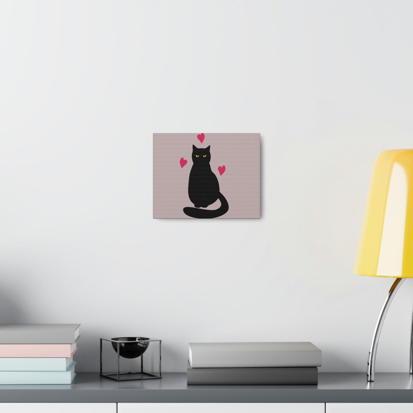 Black Cat with Heart Love Aesthetic Classic Art Canvas Gallery Wraps