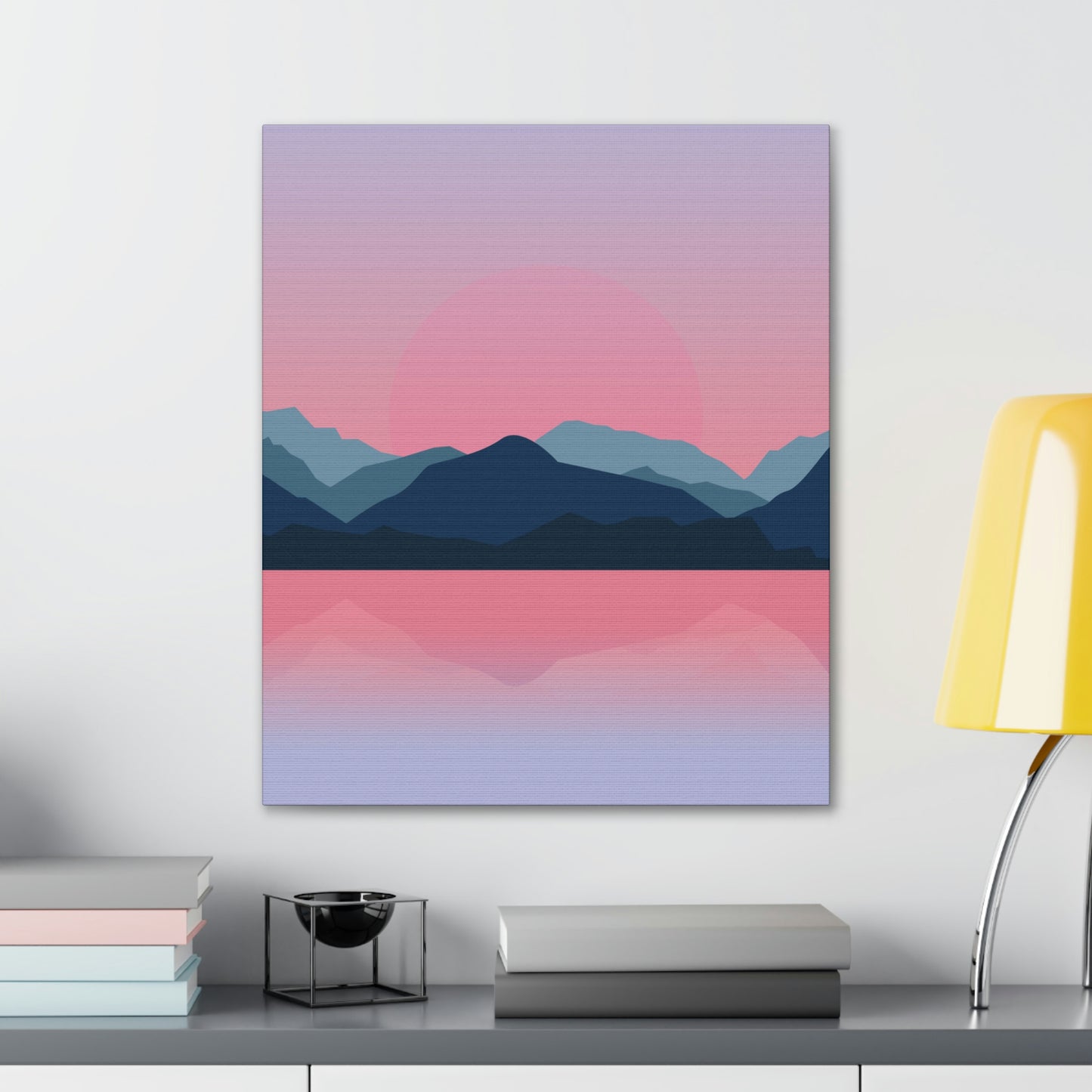 Landscape Mountains Nature Watercolor Sunset Water Classic Art Canvas Gallery Wraps