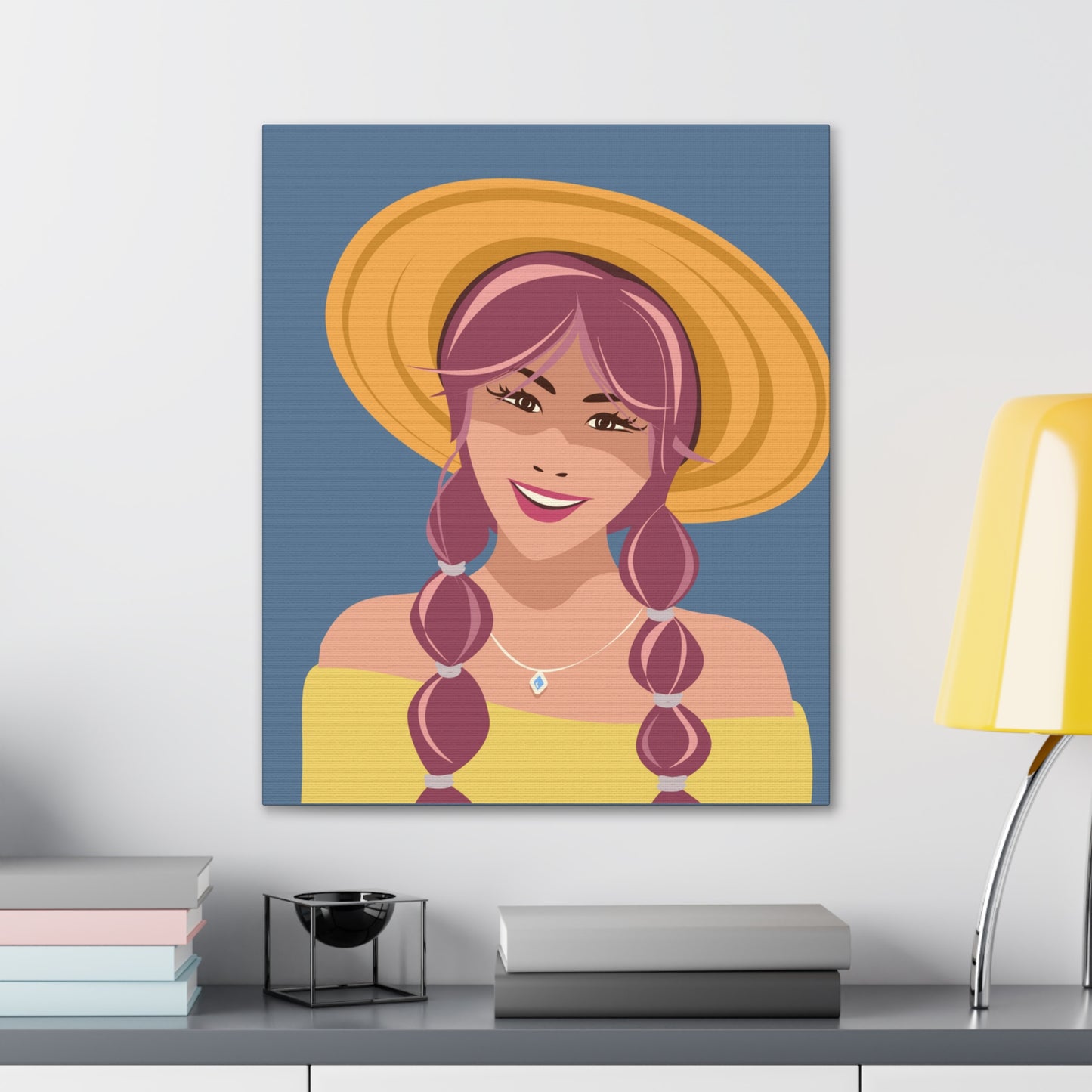 Happy Woman with Rose Hair Aesthetic Art Canvas Gallery Wraps