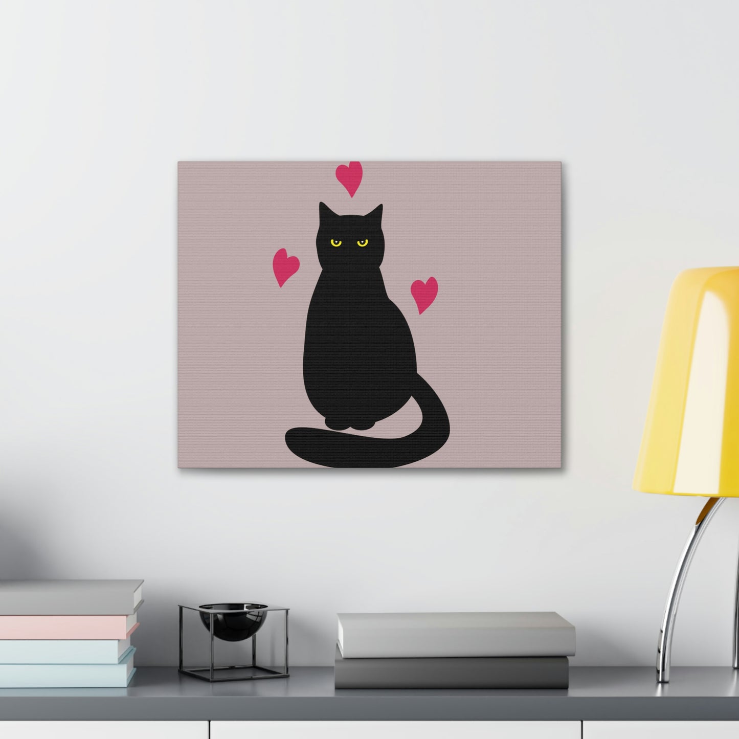 Black Cat with Heart Love Aesthetic Classic Art Canvas Gallery Wraps