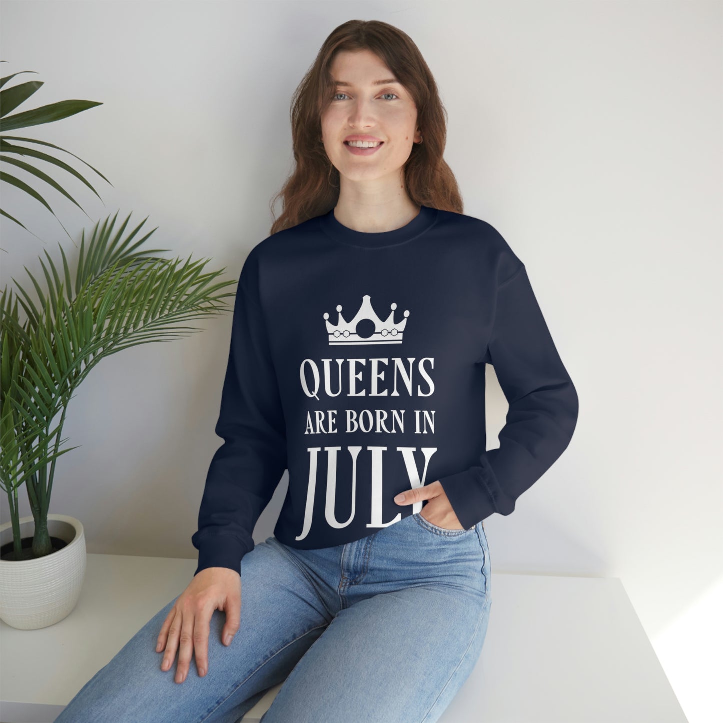 Queens Are Born in July Happy Birthday Unisex Heavy Blend™ Crewneck Sweatshirt