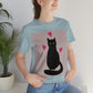 Black Cat with Heart Love Unisex Jersey Short Sleeve T-Shirt