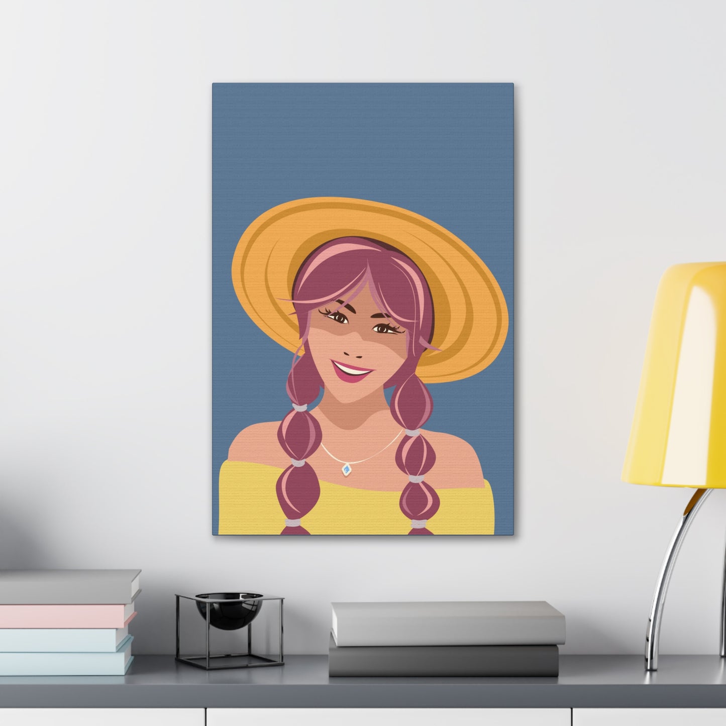 Happy Woman with Rose Hair Aesthetic Art Canvas Gallery Wraps