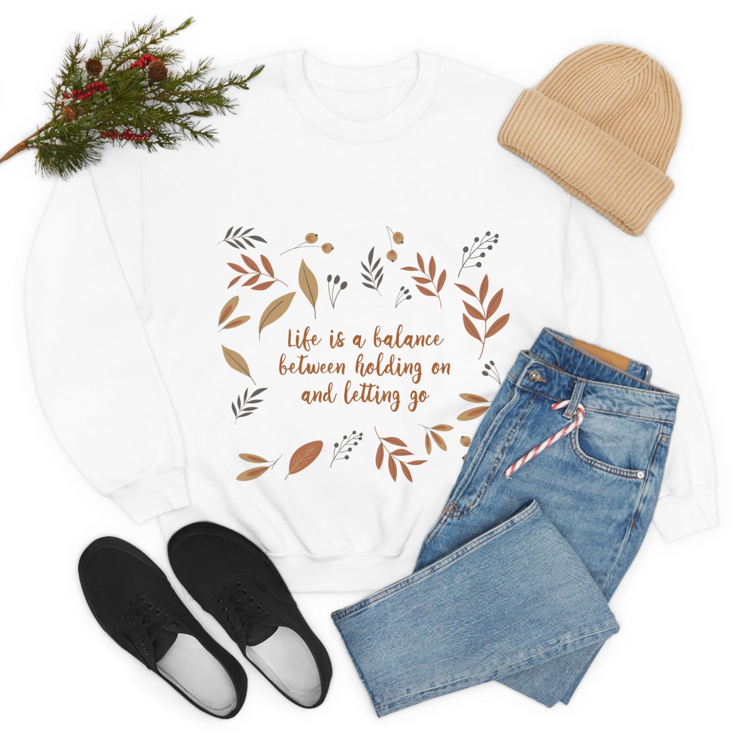 Life is a Balance Between Holding On and Letting Go Quotes Fall Print Unisex Heavy Blend™ Crewneck Sweatshirt