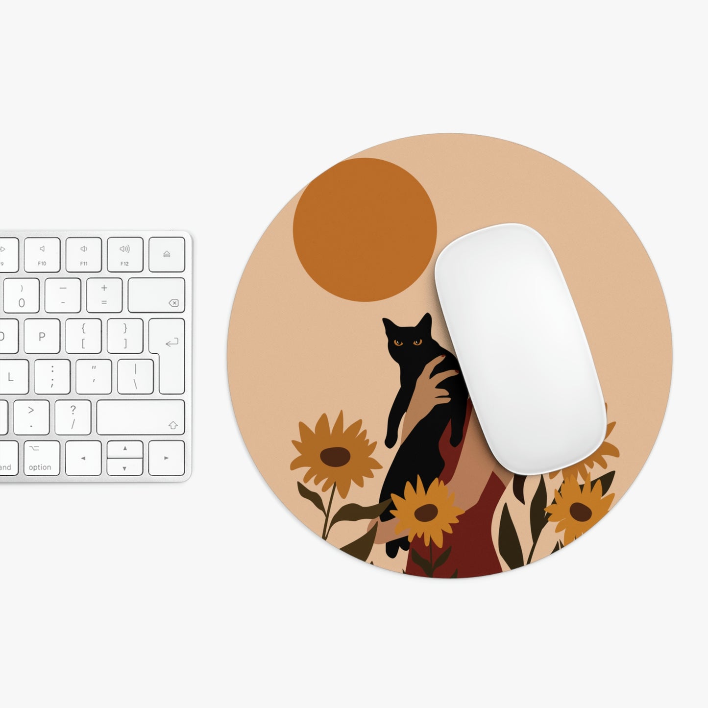 Woman with Black Cat Mininal Sunflowers Aesthetic Art Ergonomic Non-slip Creative Design Mouse Pad