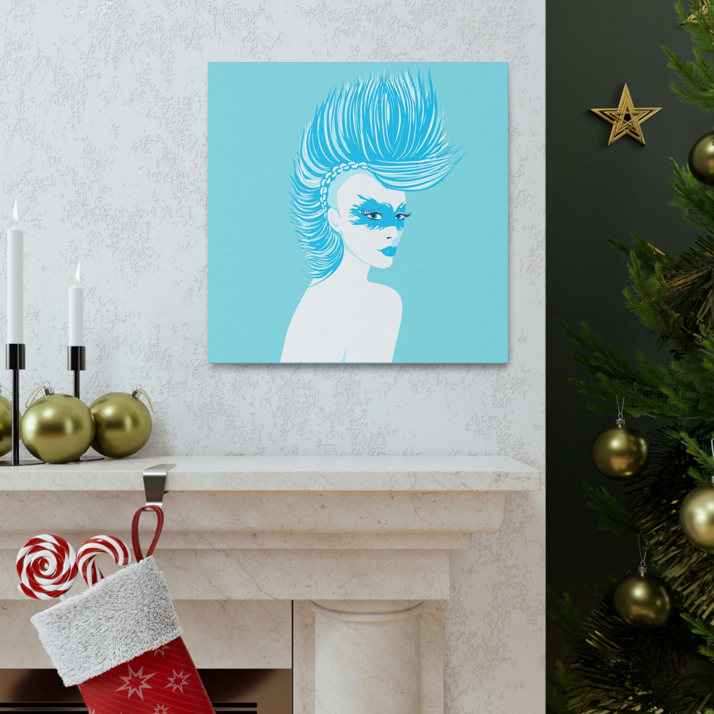 Blue Punk Woman Art Unique Edgy Graphic Aesthetic Classic Art Canvas Gallery Wraps